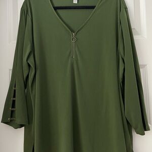 CATO Plus Size 22/24  Zip Front Army Green Women’s 3/4 Sleeve Blouse